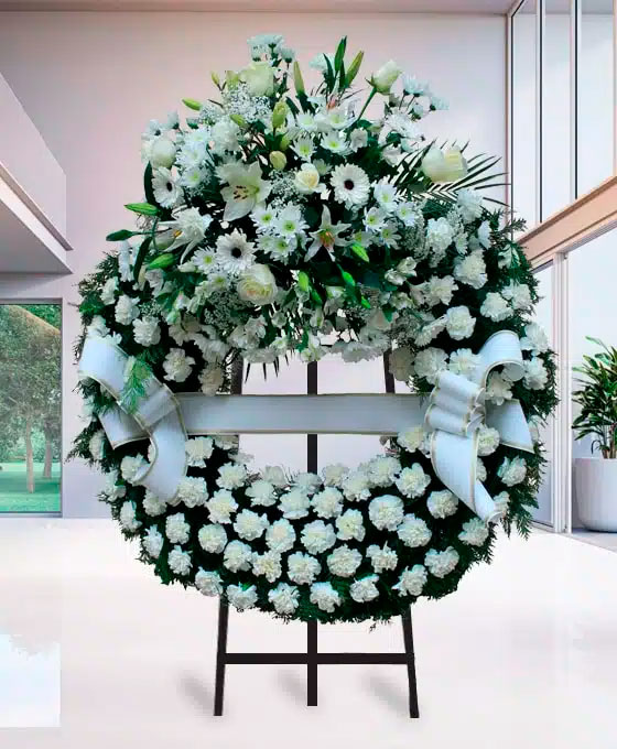 Corona Funeraria de claveles blancos para Vic